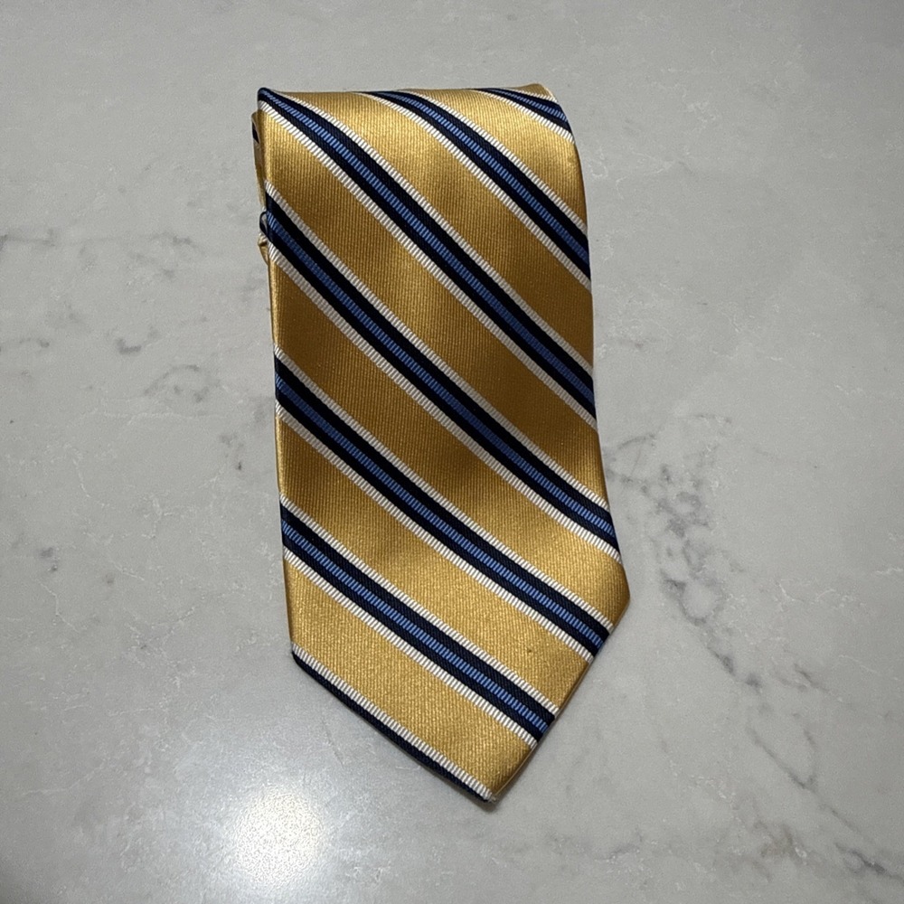 Brooks Brothers 346 Yellow Navy Repp Stripe Silk Tie Made in USA 58x3.5" - Picture 2 of 6